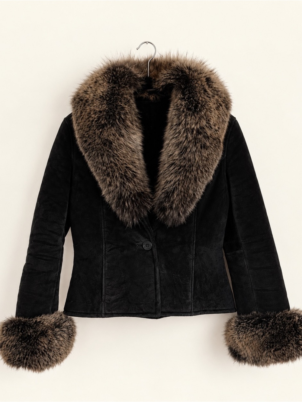 Vintage Danier Black Suede & Fur Trim Jacket